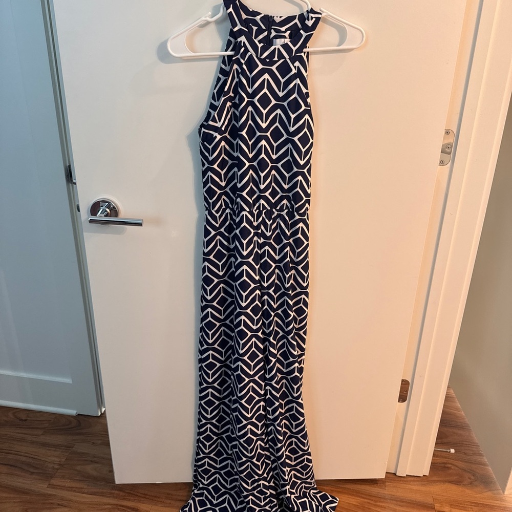 Navy and White Geometric Jumpsuit